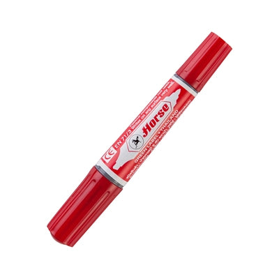 HORSE ปากกามาร์คเกอร์ รุ่น 2 หัว สีแดง (แพ็ค3ด้าม)